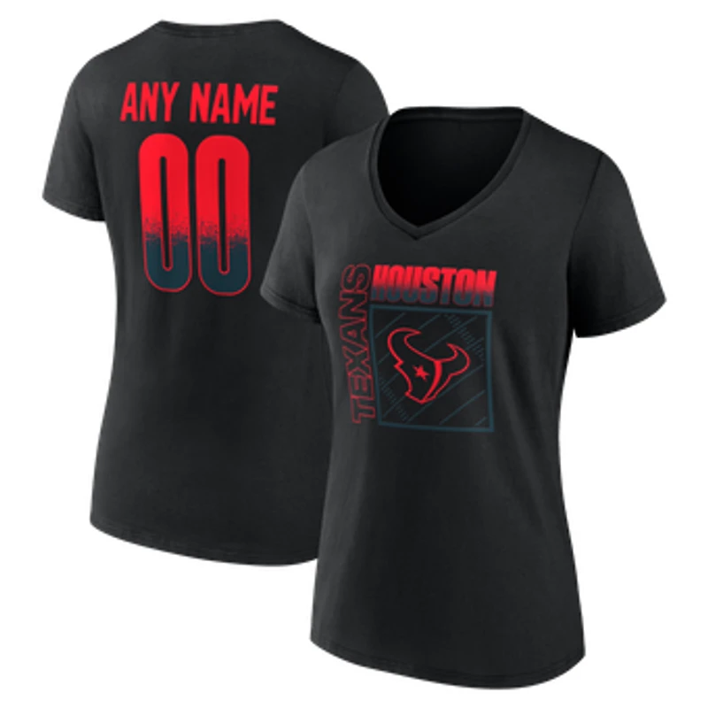 Women's Black Houston Texans Home Field Pop Personalized Name & Number V-Neck T-Shirt