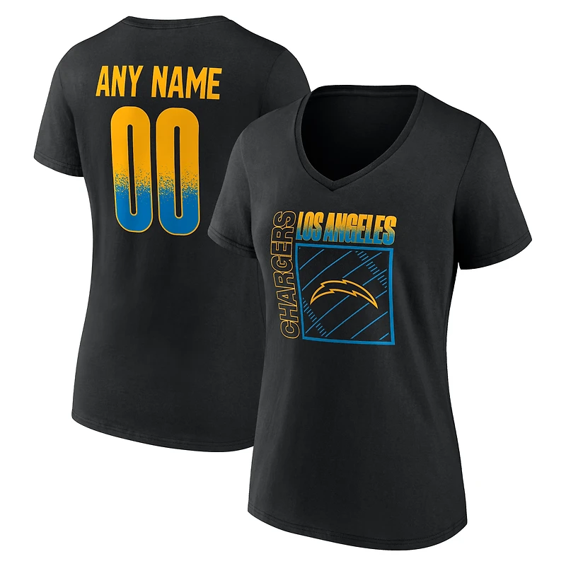 Women's Black Los Angeles Chargers Home Field Pop Personalized Name & Number V-Neck T-Shirt