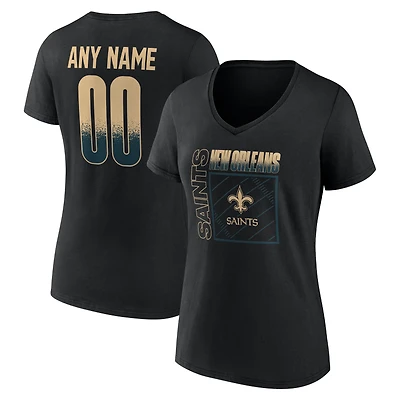 Women's Black New Orleans Saints Home Field Pop Personalized Name & Number V-Neck T-Shirt