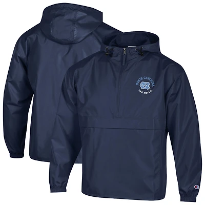 Men's Champion Navy North Carolina Tar Heels Packable Hooded Windbreaker Half-Zip Jacket