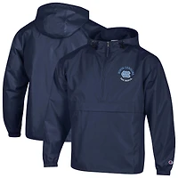 Men's Champion  Navy North Carolina Tar Heels Packable Hooded Windbreaker Half-Zip Jacket