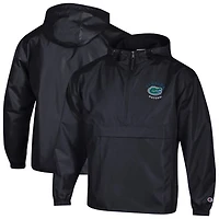 Men's Champion  Black Florida Gators Packable Hooded Windbreaker Half-Zip Jacket
