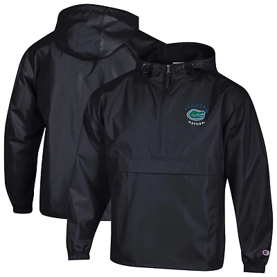 Men's Champion  Black Florida Gators Packable Hooded Windbreaker Half-Zip Jacket