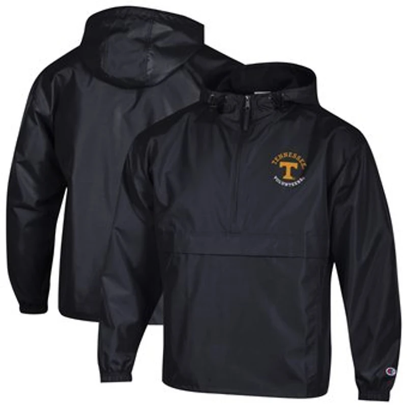 Men's Champion  Black Tennessee Volunteers Packable Hooded Windbreaker Half-Zip Jacket
