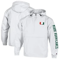 Men's Champion  White Miami Hurricanes Cloud Packable Half-Zip Hooded Jacket