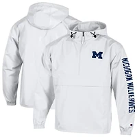 Men's Champion  White Michigan Wolverines Cloud Packable Half-Zip Hooded Jacket
