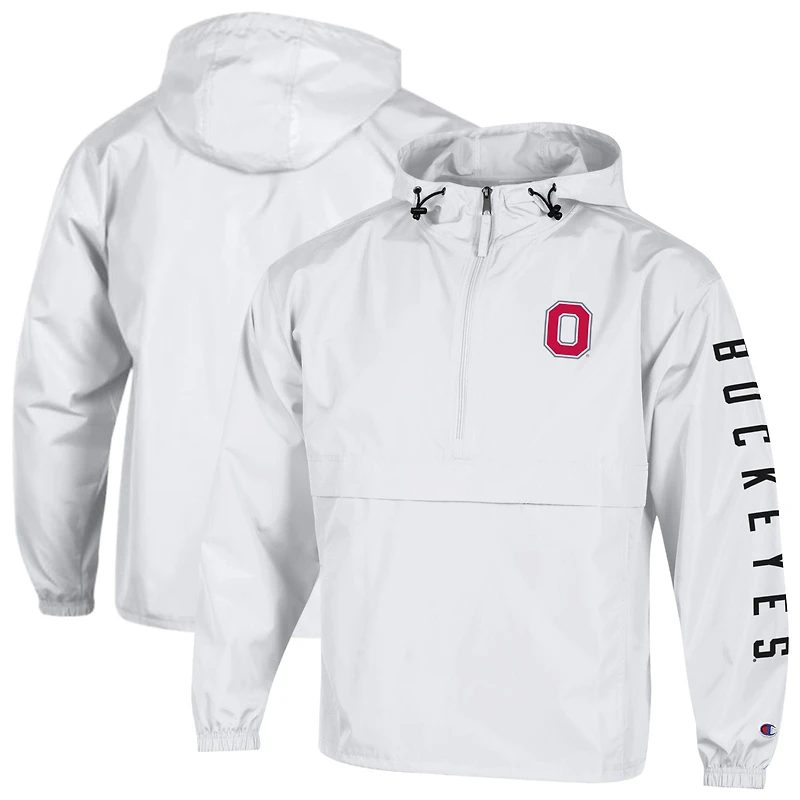 Men's Champion White Ohio State Buckeyes Cloud Packable Half-Zip Hooded Jacket