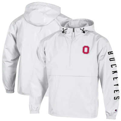 Men's Champion White Ohio State Buckeyes Cloud Packable Half-Zip Hooded Jacket
