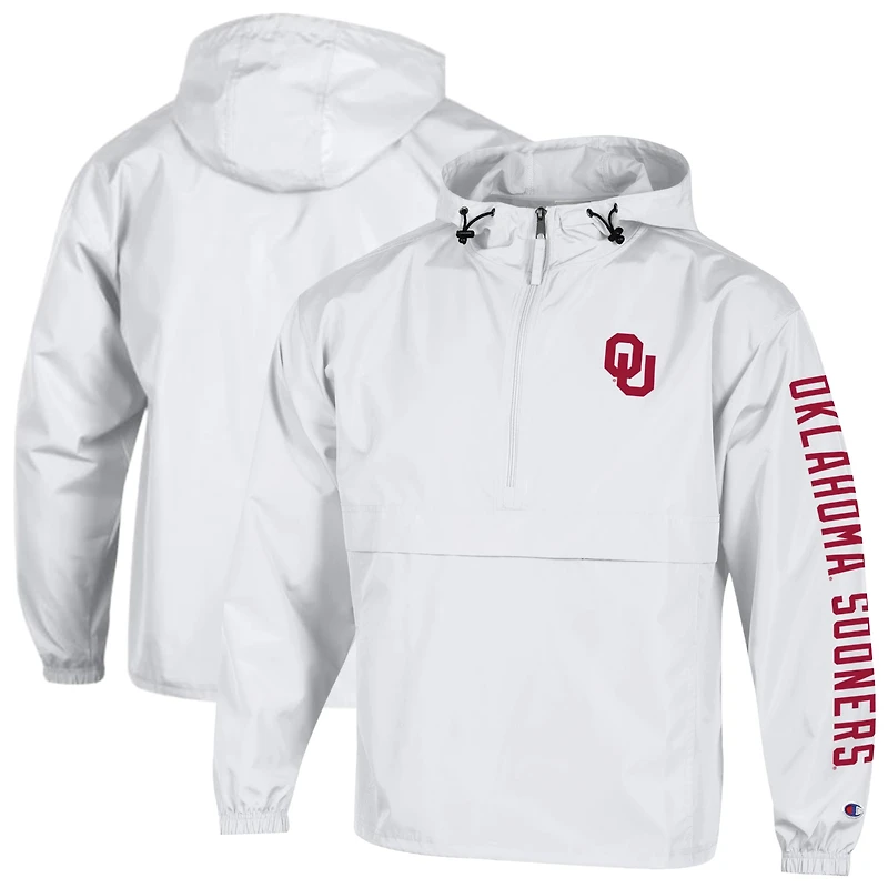 Men's Champion White Oklahoma Sooners Cloud Packable Half-Zip Hooded Jacket
