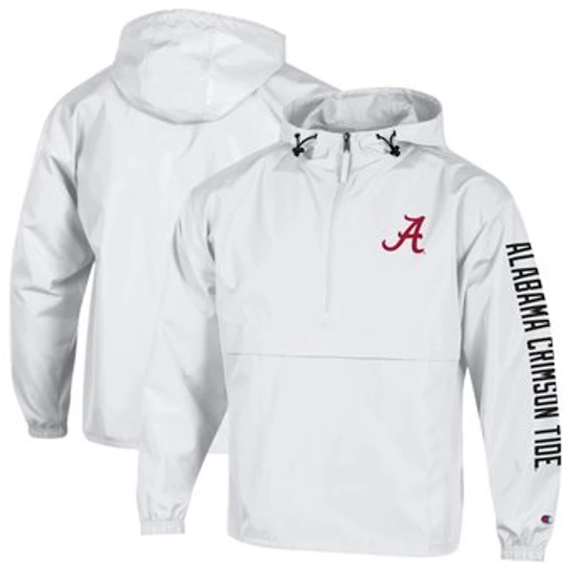 Men's Champion White Alabama Crimson Tide Cloud Packable Half-Zip Hooded Jacket