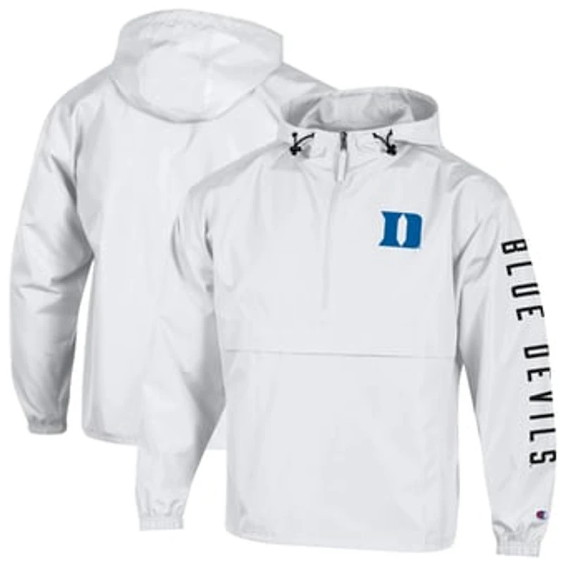 Men's Champion White Duke Blue Devils Cloud Packable Half-Zip Hooded Jacket