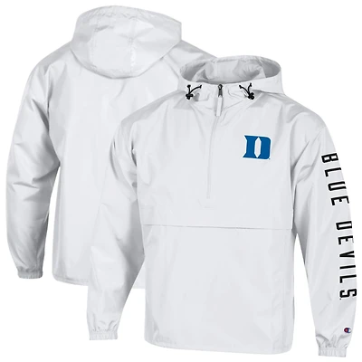 Men's Champion White Duke Blue Devils Cloud Packable Half-Zip Hooded Jacket