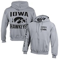 Men's Champion  Gray Iowa Hawkeyes Varsity Powerblend Full-Zip Fleece Hoodie