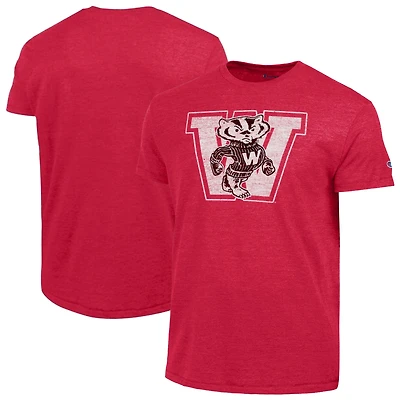 Men's Champion Red Wisconsin Badgers Vintage Triumph Tri-Blend T-Shirt