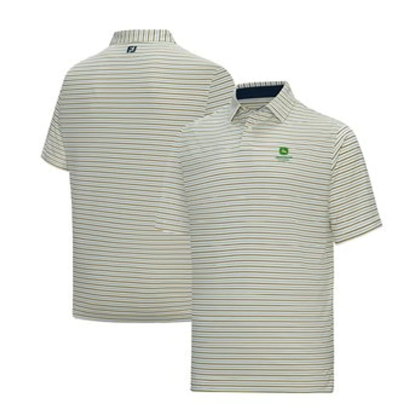 Men's FootJoy White John Deere Classic ProDry Pinstripe Pop Stripe Lisle Polo
