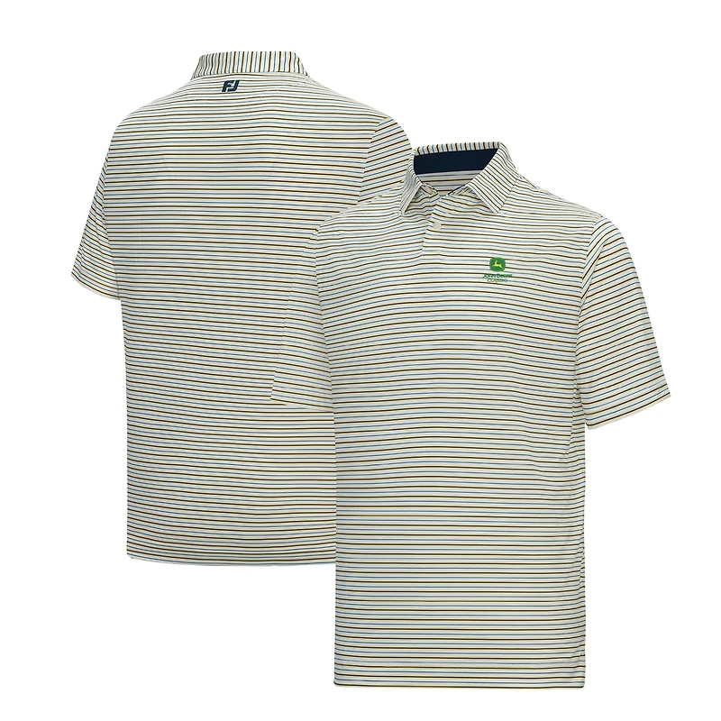 Men's FootJoy White John Deere Classic ProDry Pinstripe Pop Stripe Lisle Polo