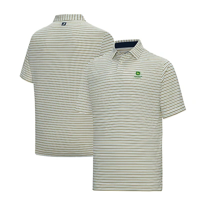 Men's FootJoy  White John Deere Classic ProDry Pinstripe Pop Stripe Lisle Polo