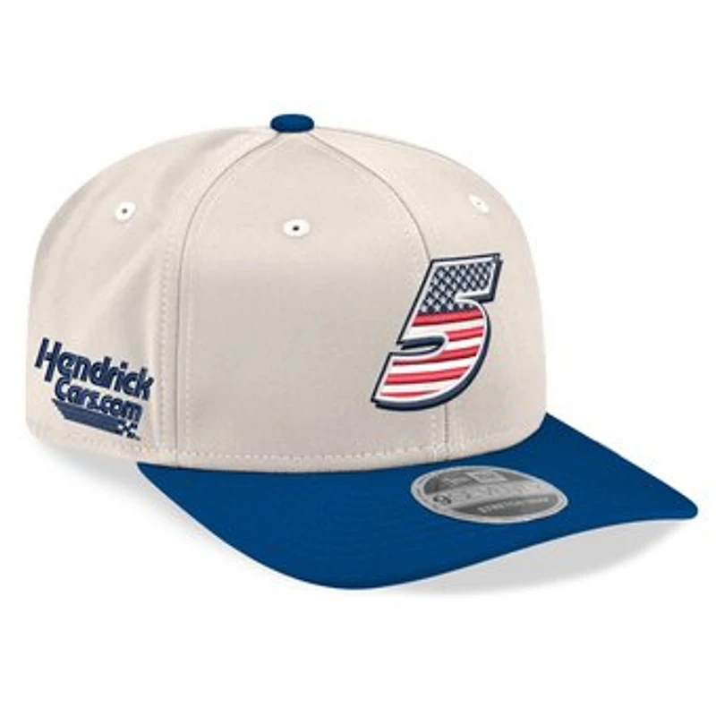 Men's New Era Beige/Royal Kyle Larson 9SEVENTY Flag Stretch-Snap Hat