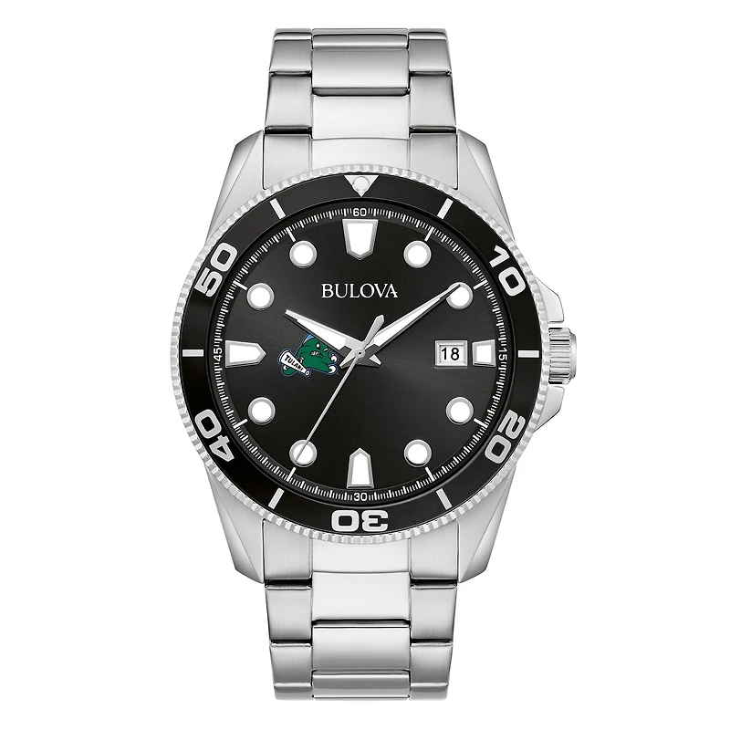 Men's Bulova Tulane Green Wave Sport Stainless-Steel Bracelet Watch