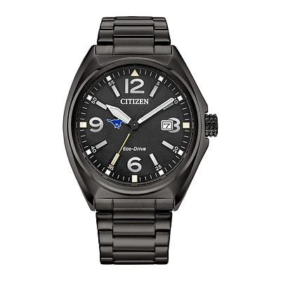 Men's Citizen Watch Black SMU Mustangs Eco-Drive Sport Casual Stainless Steel Black Dial Bracelet Watch