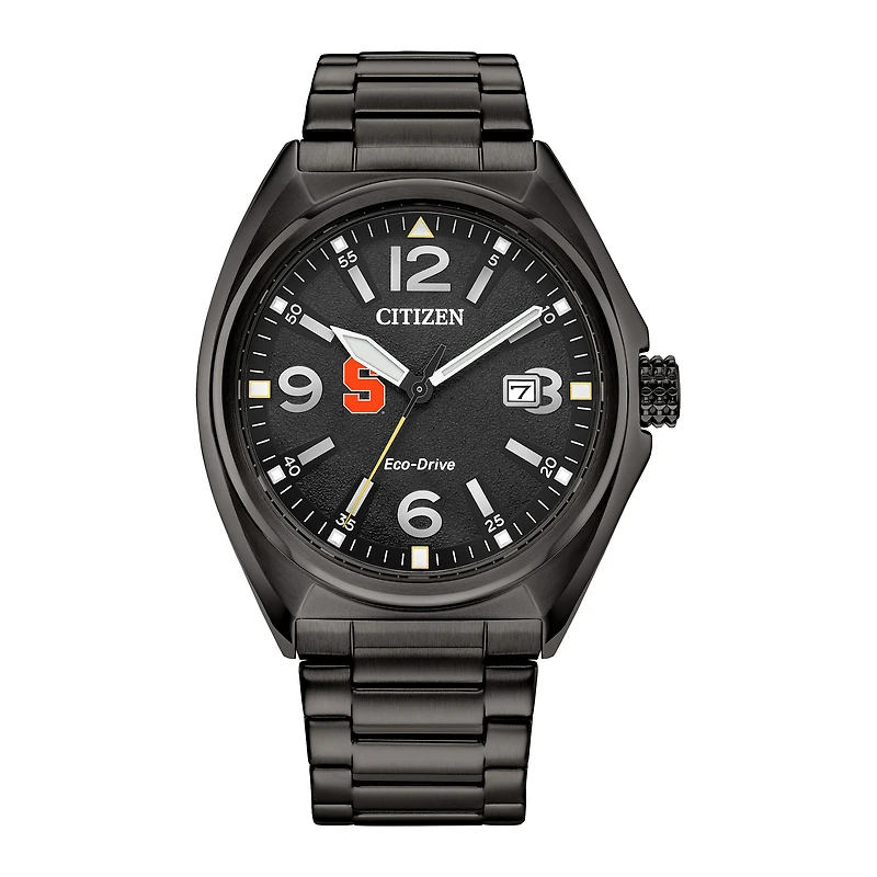 Men's Citizen Watch Black Syracuse Orange Eco-Drive Sport Casual Stainless Steel Black Dial Bracelet Watch