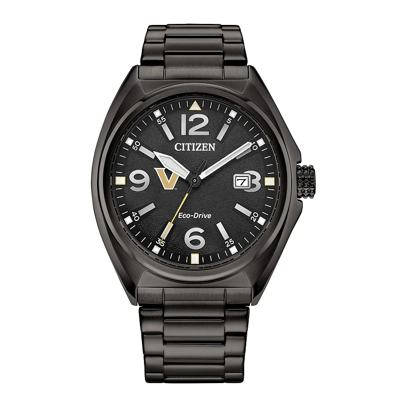 Men's Citizen Watch Black Vanderbilt Commodores Eco-Drive Sport Casual Stainless Steel Black Dial Bracelet Watch