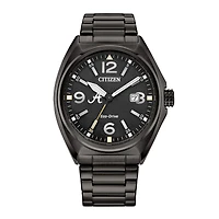 Men's Citizen Watch Black Alabama Crimson Tide Eco-Drive Sport Casual Stainless Steel Black Dial Bracelet Watch