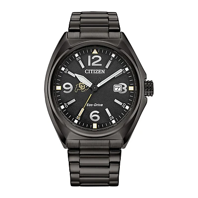 Men's Citizen Watch Black Colorado Buffaloes Eco-Drive Sport Casual Stainless Steel Black Dial Bracelet Watch