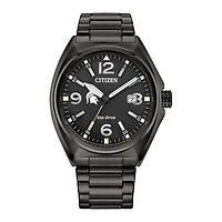 Men's Citizen Watch Black Michigan State Spartans Eco-Drive Sport Casual Stainless Steel Black Dial Bracelet Watch