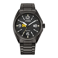 Men's Citizen Watch Black Michigan Wolverines Eco-Drive Sport Casual Stainless Steel Black Dial Bracelet Watch