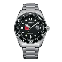 Men's Citizen Watch Silver Nebraska Huskers Eco-Drive Sport Casual Stainless Black Dial Steel Watch