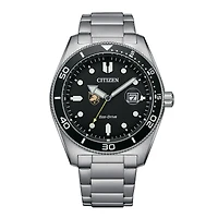 Men's Citizen Watch Silver Army Black Knights Eco-Drive Sport Casual Stainless Black Dial Steel Watch