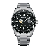 Men's Citizen Watch Silver Vanderbilt Commodores Eco-Drive Sport Casual Stainless Black Dial Steel Watch