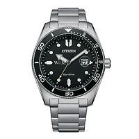 Men's Citizen Watch Silver William & Mary Tribe Eco-Drive Sport Casual Stainless Black Dial Steel Watch