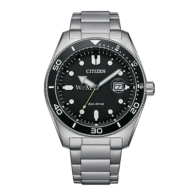 Men's Citizen Watch Silver William & Mary Tribe Eco-Drive Sport Casual Stainless Black Dial Steel Watch