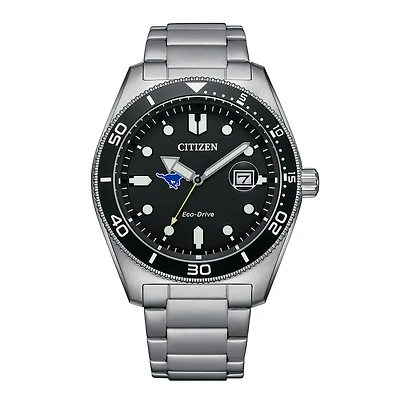 Men's Citizen Watch Silver SMU Mustangs Eco-Drive Sport Casual Stainless Black Dial Steel Watch