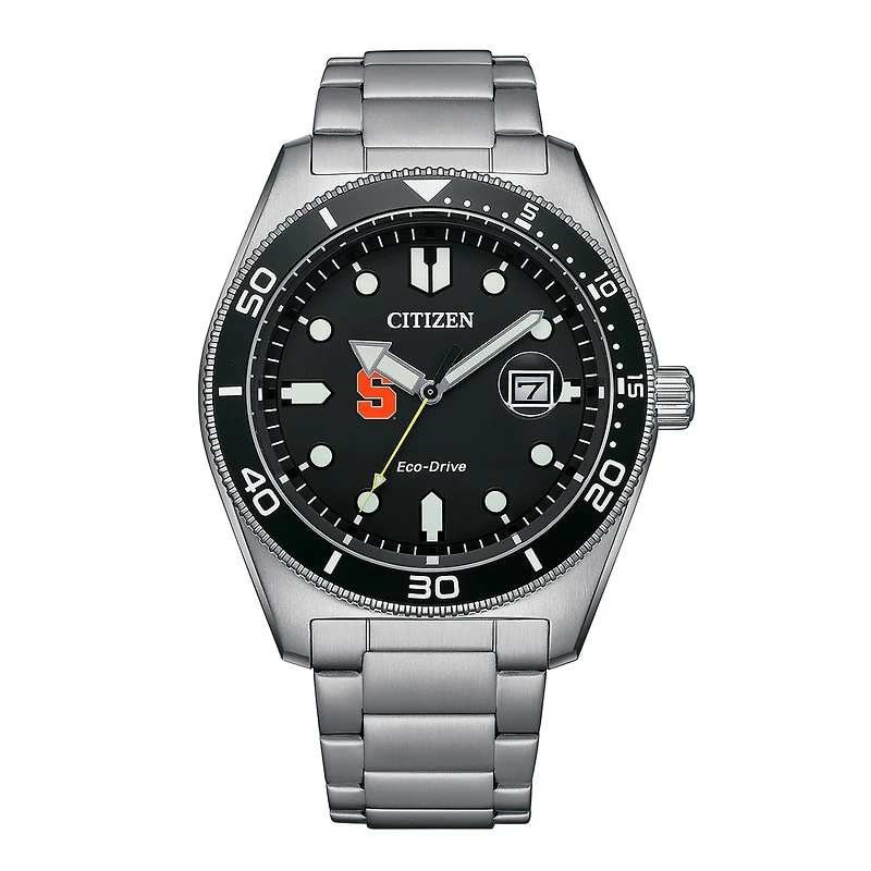Men's Citizen Watch Silver Syracuse Orange Eco-Drive Sport Casual Stainless Black Dial Steel Watch