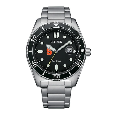 Men's Citizen Watch Silver Syracuse Orange Eco-Drive Sport Casual Stainless Black Dial Steel Watch