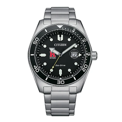 Men's Citizen Watch Silver Rutgers Scarlet Knights Eco-Drive Sport Casual Stainless Black Dial Steel Watch