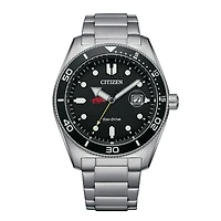 Men's Citizen Watch Silver Arkansas Razorbacks Eco-Drive Sport Casual Stainless Black Dial Steel Watch