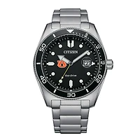 Men's Citizen Watch Silver Auburn Tigers Eco-Drive Sport Casual Stainless Black Dial Steel Watch