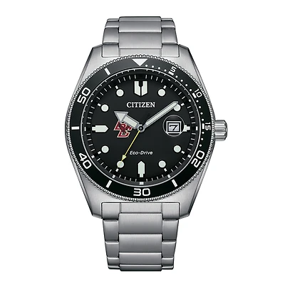 Men's Citizen Watch Silver Boston College Eagles Eco-Drive Sport Casual Stainless Black Dial Steel Watch