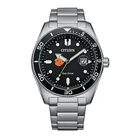 Men's Citizen Watch Silver Clemson Tigers Eco-Drive Sport Casual Stainless Black Dial Steel Watch