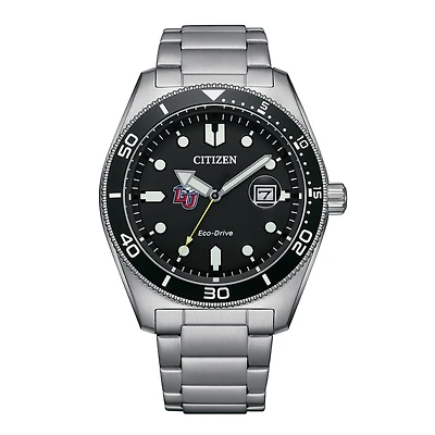 Men's Citizen Watch Silver Liberty Flames Eco-Drive Sport Casual Stainless Black Dial Steel Watch