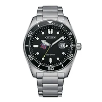 Men's Citizen Watch Silver Liberty Flames Eco-Drive Sport Casual Stainless Black Dial Steel Watch