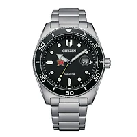 Men's Citizen Watch Silver Maryland Terrapins Eco-Drive Sport Casual Stainless Black Dial Steel Watch