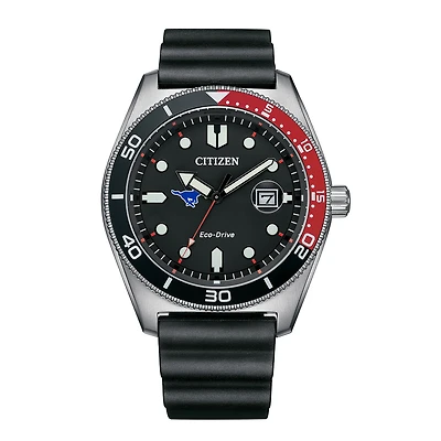 Men's Citizen Watch Black SMU Mustangs Eco-Drive Sport Casual Black Dial Watch w/Polyurethane Strap