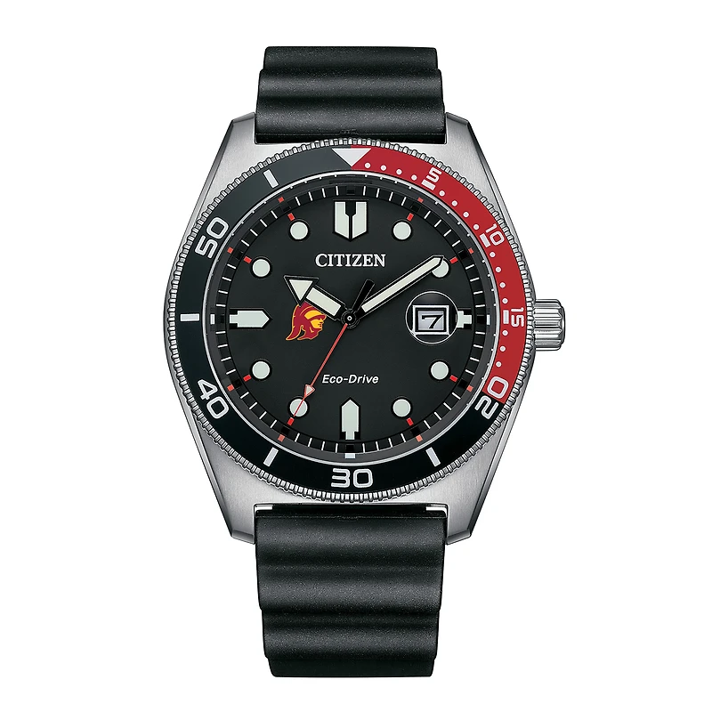 Men's Citizen Watch Black USC Trojans Eco-Drive Sport Casual Black Dial Watch w/Polyurethane Strap