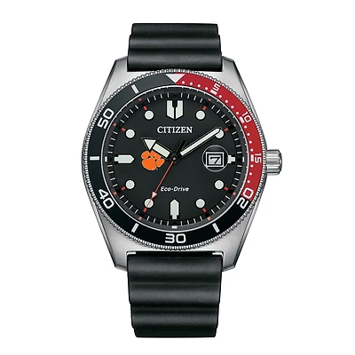Men's Citizen Watch Black Clemson Tigers Eco-Drive Sport Casual Black Dial Watch w/Polyurethane Strap