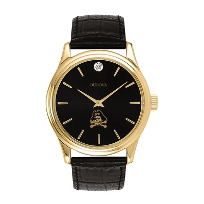Men's Bulova Gold ECU Pirates Leather Strap Watch with Diamond Black Dial